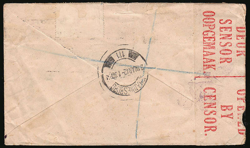SOUTH AFRICA 1942 COVER JOHANNESBURG TO FORCES MEMBER WITH POSTED OUT OF COURSE CACHET 8d TAX MARK