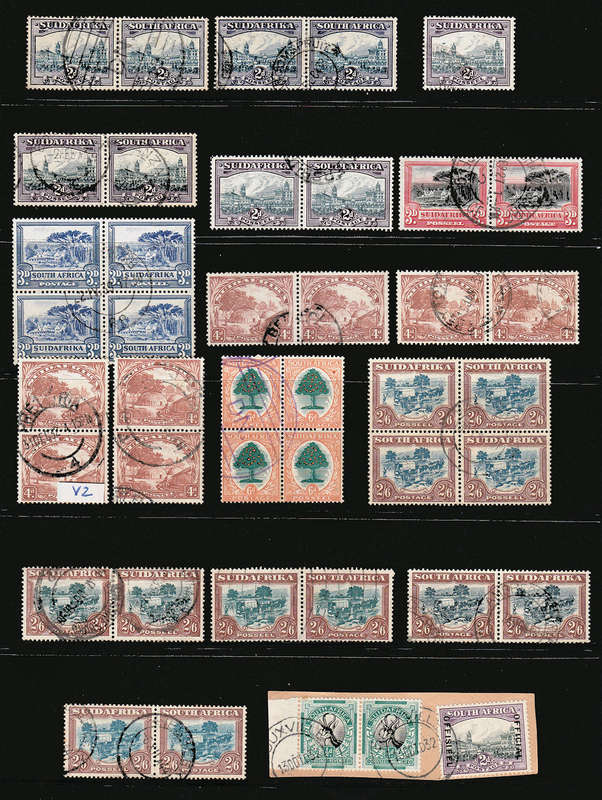 UNION 1930-45 ROTOS USED RANGE IN BLOCKS AND PAIRS INCL 3 X 2s6 GREEN AND BROWN. ODD VARIETY NOTED