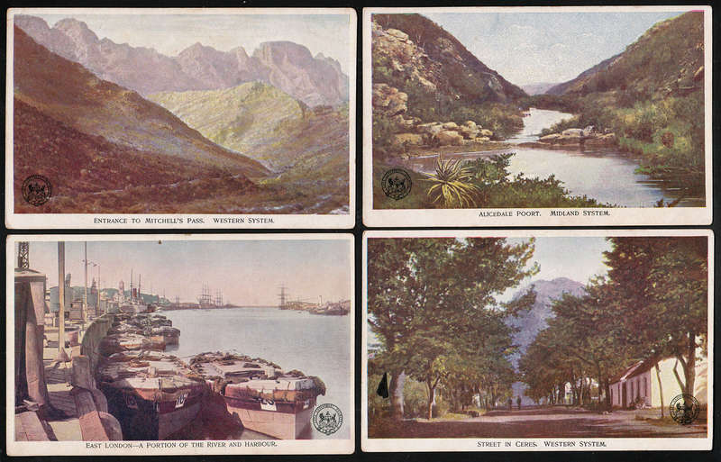 CAPE GOVERNMENT RAILWAY'S SERIES WITH SMALL LOGO FOUR DIFF CARDS UNUSED. TONED ON REVERSE