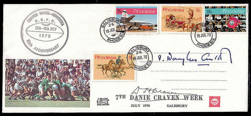 RHODESIA 1970 RUGBY CRAVEN WEEK ILLUST COVER SIGNED BY IAN SMITH AND DANIE CRAVEN ON FINAL DAY. RARE