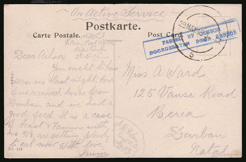 SOUTH WEST AFRICA 1915 ON ACTIVE SERVICE LOVELY POSTCARD HOTEL ROESEMANN IN KARIBIB. SEE DESCRIBTION