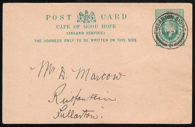 CGH 1911 SUPERB "FULLERTON SIDING" POSTMARK ON ½d CGH POSTAL STATIONERY CARD COMMERCIALLY USED