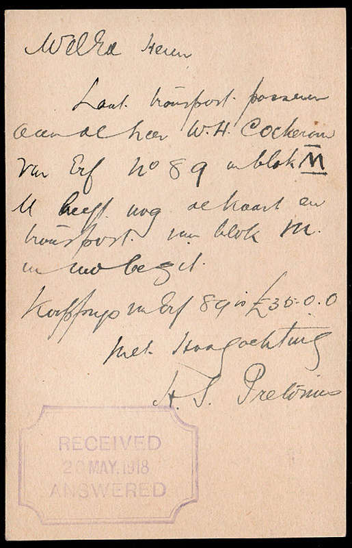 UNION 1918 VERY FINE "HERBERTSDALE" POSTMARK ON COMMERCIALLY USED ½d PS POSTCARD TO MOSSELBAAI