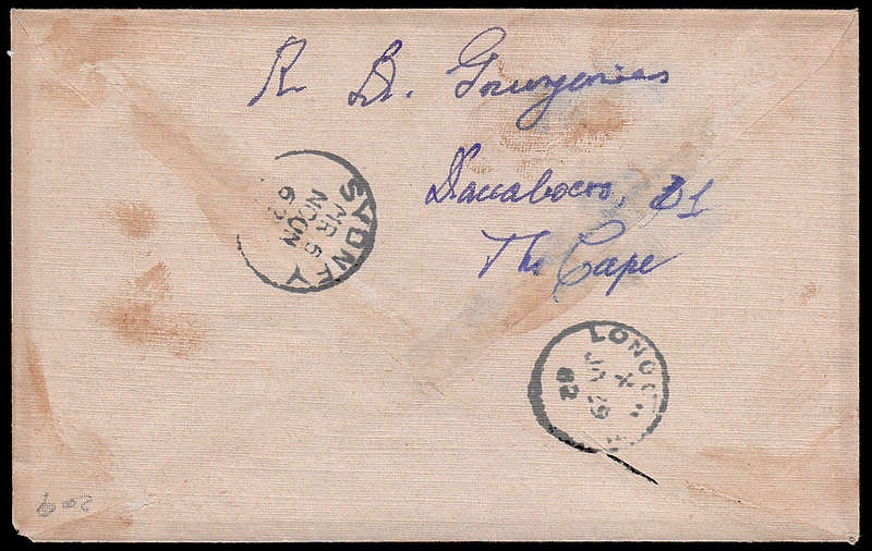 CGH COMPLETE FORGERY OF ENVELOPE WITH 3 DIFF TRIANGULARS OVERLAPPING WITH TWO DIFF CANCELS.