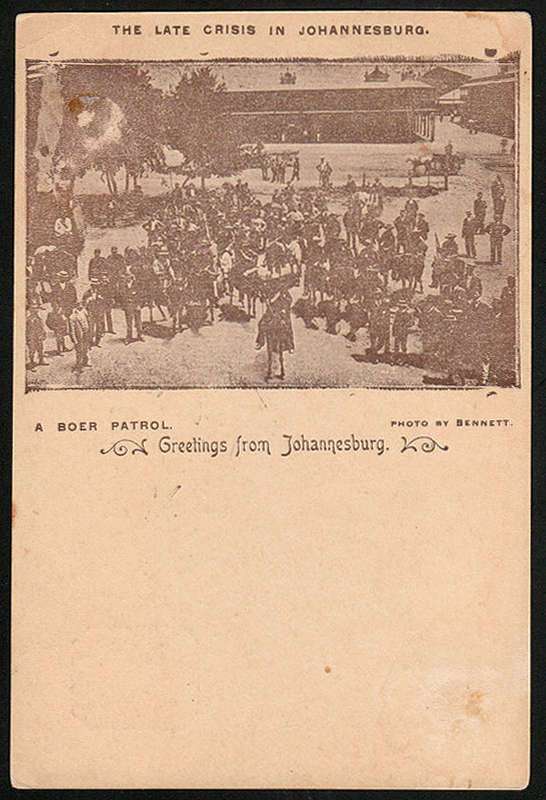 TRANSVAAL 1896 THE LATE CRISIS IN JOHANNESBURG - A BOER PATROL POSTCARD. RARE FINE UNUSED