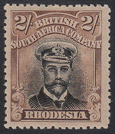 RHODESIA ADMIRALS 1913 DIE IIIB 2s BLACK AND BROWN FINE MINT. SACC 273 R1200