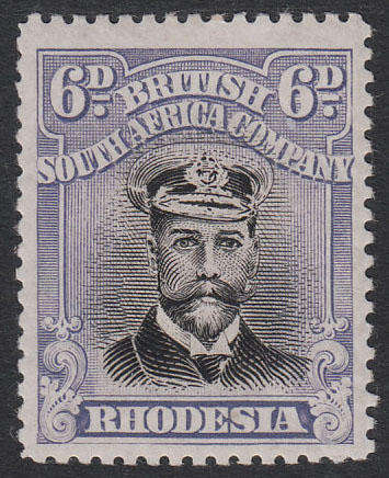 RHODESIA ADMIRALS 1922-24 ISSUE DIE III PERF 15 6d JET-BLACK AND LILAC VERY FINE LMM SACC 314 R 1500