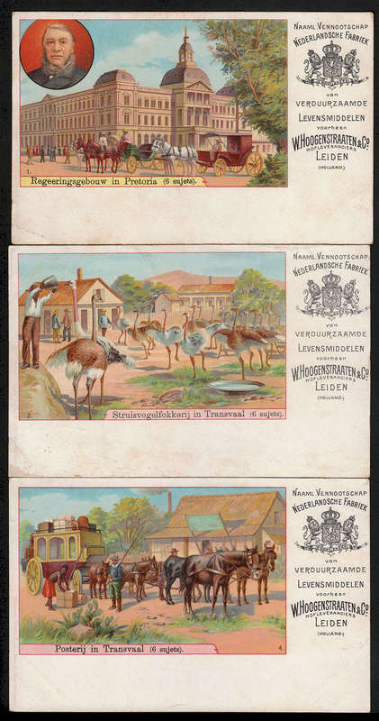 TRANSVAAL THREE UNUSED EARLY 1900 COLOURFUL ADVERTISING POSTCARDS EX NEDERLANDSCHE FABRIEK LEIDEN