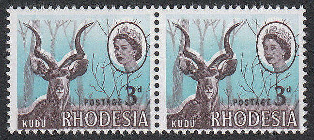 RHODESIA 1966 HARRISON PRTG 3d KUDU PAIR WITH SHIFT OF BROWN COLOUR VERY FINE MNH.
