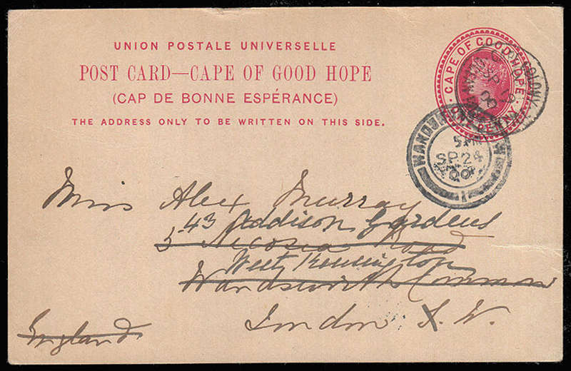 1900 UNION CASTLE LINE COLOURFUL VIGNETTE OF 'A CASTLE LINER' ON 1d CGH POSTAL STATIONERY CARD USED