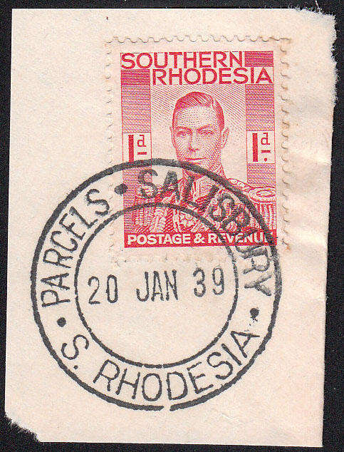 SOUTHERN RHODESIA SUPERB 'PARCELS - SALISBURY S. RHODESIA POSTMARK ON LARGE PIECE' WITH 1d KGVI