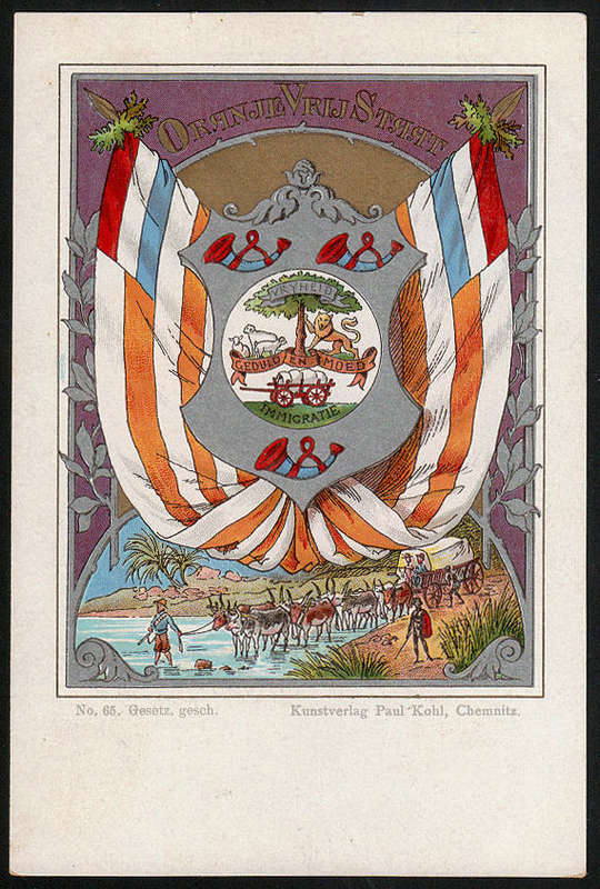 ORANGE FREE STATE C 1900 VERY ATTRACTIVE AND COLOURFULL ORANJE VRIJ STAAT COAT OF ARMS POSTCARD