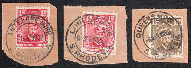 SOUTHERN RHODESIA MINING PMK FULL STRIKES ANTELOPE MINE, LONELY MINE AND QUEENS MINE ON CUT OUTS.