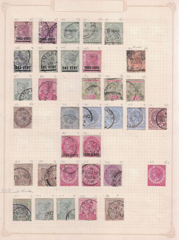STRAITS SETTLEMENTS C 1870-1938 USED COLLECTION ON 11 PAGES. ALL SCANNED. CONDITION AS SHOWN