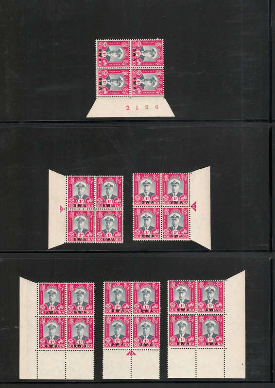 SWA 1947 ROYAL VISIT SET IN MULT BLOCKS INCL ARROWS, SHEET NO CORNERS PLUS VARIETIES VERY FINE MNH