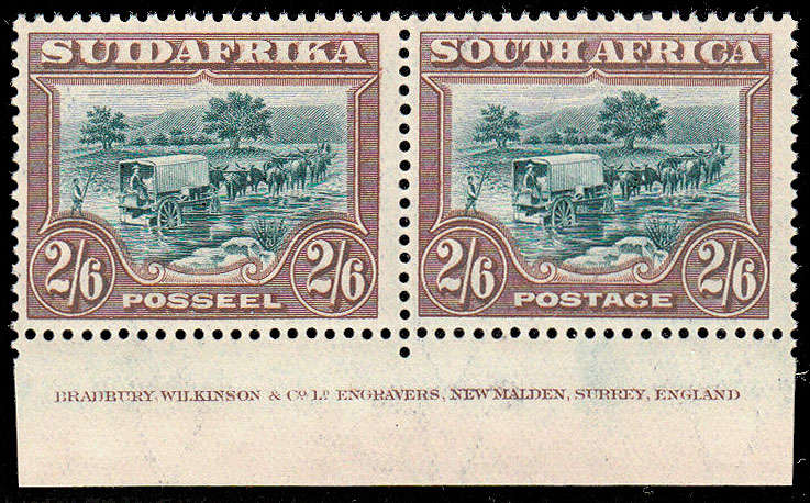 SOUTH AFRICA 1927 LONDON PICTORIALS 2s6d PERF 14 IMPRINT PAIR VERY FINE MNH SACC 38 CAT R17000