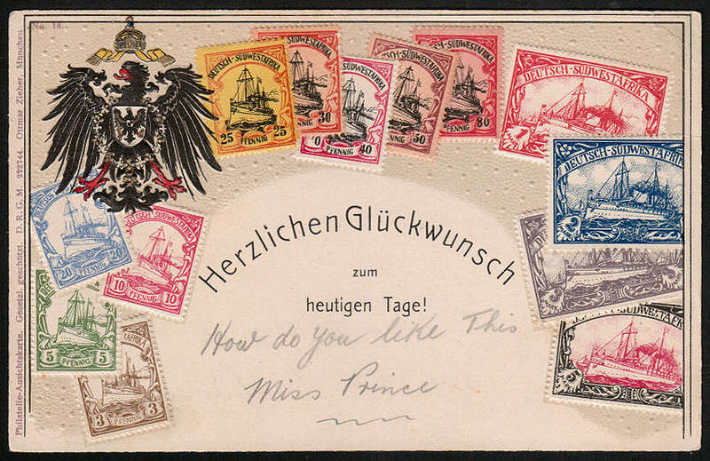 GERMAN SOUTH WEST AFRICA CIRCA 1905 EMBOSSED POSTCARDS WITH YACHT ISSUE. FINE AND ATTRACTIVE