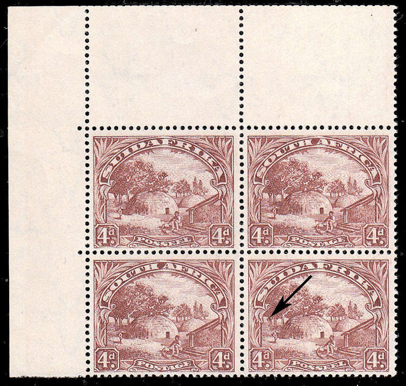 SOUTH AFRICA 1930 ROTO'S 4d CORNER BLOCK WITH MONKEY IN TREE VAR VERY FINE MNH SACC 47 var R1200+
