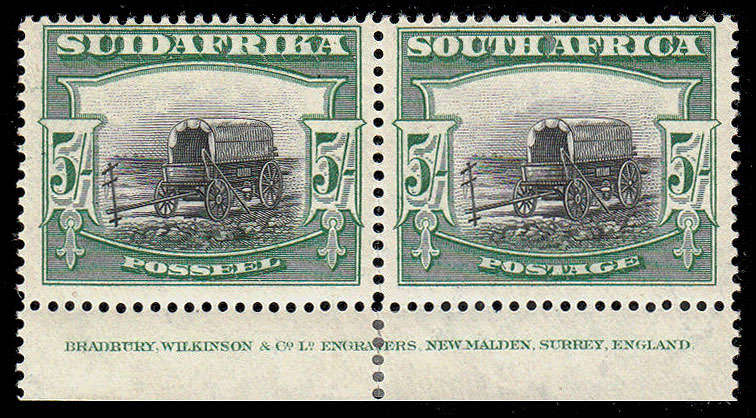 South Africa 1927 London Pict 5s Perf 14x13½ Down Very Rare Imprint Pair V F Mint. Unpriced in SACC