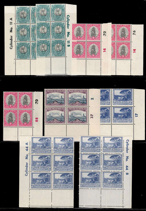 SOUTH AFRICA 1947-54 PICTORIALS SELECTION OF CONTROL BLOCKS TO 2s6 VERY FINE MNH