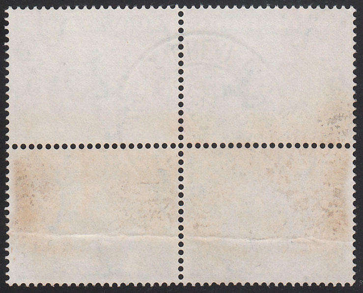 UNION 1947-54 SCREENED PICT 5s BLACK AND DP YELLOW-GREEN BLOCK WITH GREAT BRAK RIVER CANCEL SACC121a