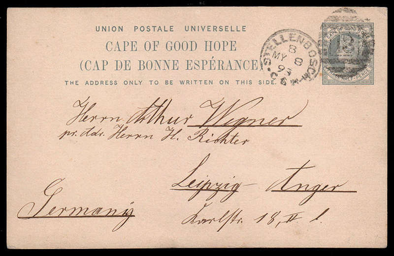 CGH 1895 1½d POSTAL STATIONERY CARD CANCELLED PROVING BONC 13 WITH STELLENBOSCH CDS ADJACENT