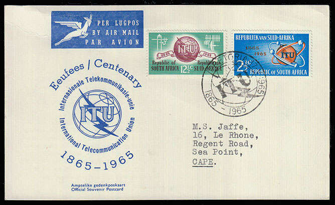 SOUTH AFRICA 1965 ITU CARD WITH 2 DIAMONDS FINE, ADDRESSED. VERY FINE