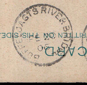 CGH 1906 COMPLETE "BUFFELJAGTS RIVER BRIDGE" POSTMARK ON RE DIRECTED POSTCARD FROM NATAL TO BETHAL