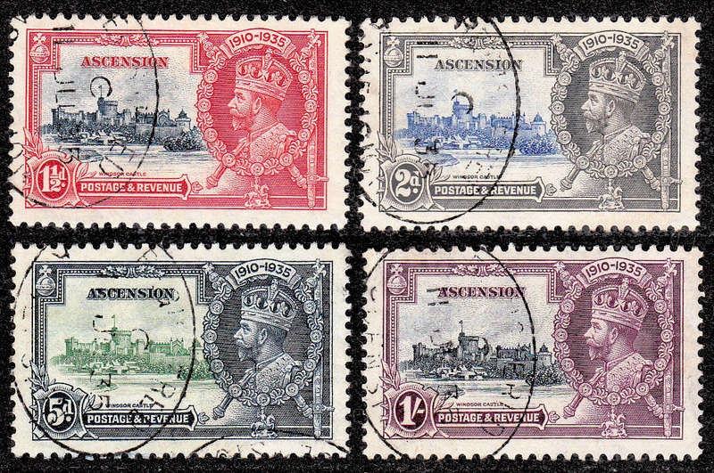 ASCENSION 1935 SILVER JUBILEE SET VERY FINE USED WITH OVAL REGISTERED CANCELS. SC 31-34 CAT £11O