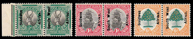 SOUTH WEST AFRICA 1926 ENGLISH ONE ENGLISH OVPT SET IN PAIRS VERY FINE MNH. SACC 64-66