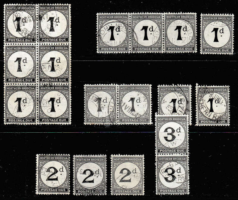 NORTHERN RHODESIA 1929 POSTAGE DUES ½d, 1d AND 3d USED ALL WITH DUPLICATION. SACC 1-3 CAT R 1510