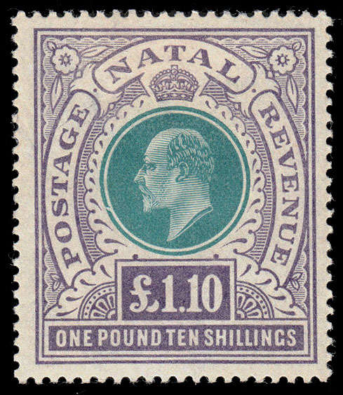 NATAL 1902 KEVII HIGH VALUES £1.10 GREEN AND VIOLET VERY FINE LMM SACC 125 R20.000