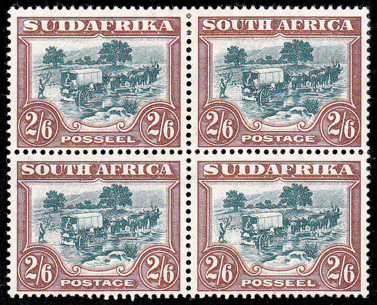 UNION 1930-45 ROTO'S 2s6d GREEN AND BROWN BLOCK OF 4 VERY FINE MINT. SACC 50 R5000