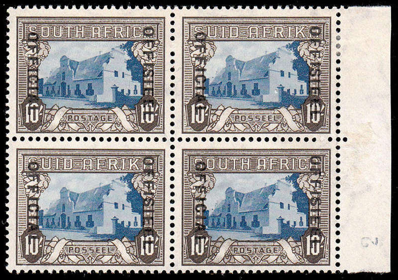 UNION OFFICIALS 1940 'OFFICIAL AT LEFT' 1Os MARG BLOCK OF 4 VERY FINE MNH/LMM SACC 36 R19000