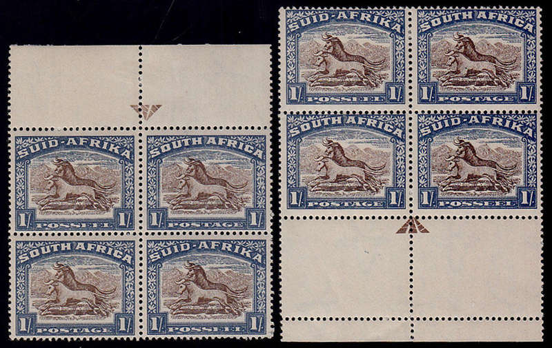 UNION 1933-48 HYPHENATED PIC 1s TOP AND BOTTOM ARROW BLOCKS OF 4 LMM/MNH. SACC 61