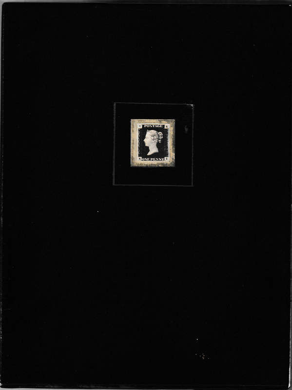 GB 1840 ONE PENNY BLACK BEAUTIFULY MOUNTED BEHIND GLASS IN BRONZE COLOURED FRAME IN PRESENTATION BOX