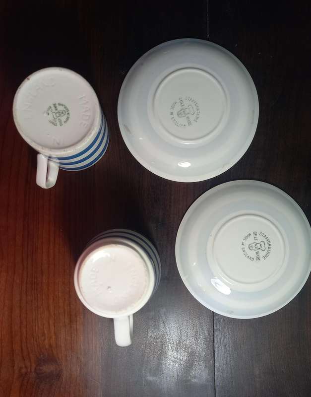2 X STAFFORDSHIRE CHEF WARE CUPS AND SAUCERS MADE IN ENGLAND