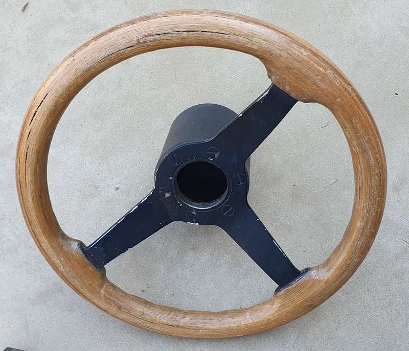 Vintage wooden car steering wheel as per photos