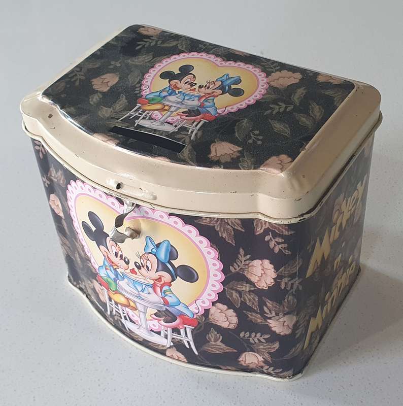 Mickey and Minnie mouse savings tin as per photos