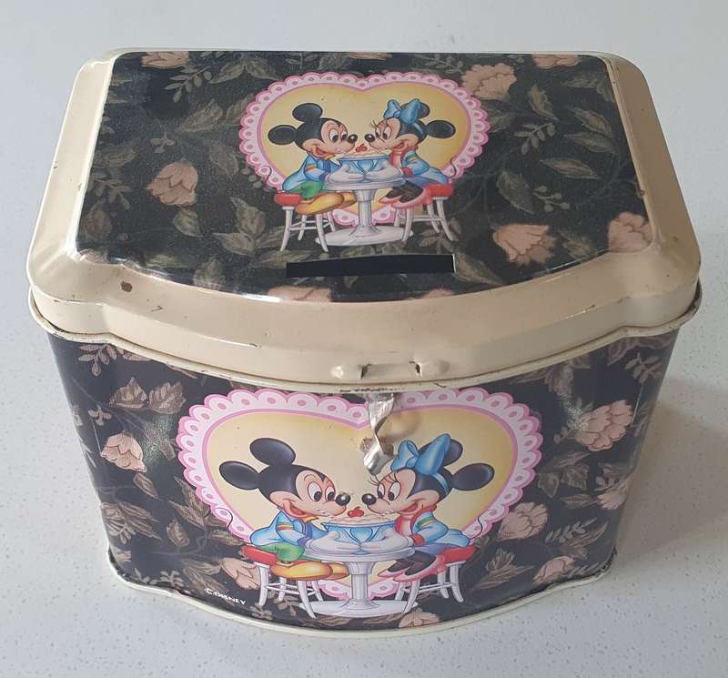 Mickey and Minnie mouse savings tin as per photos