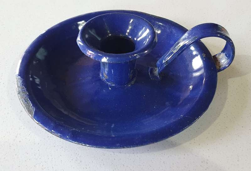 Vintage blue enamel candle holder as per photos