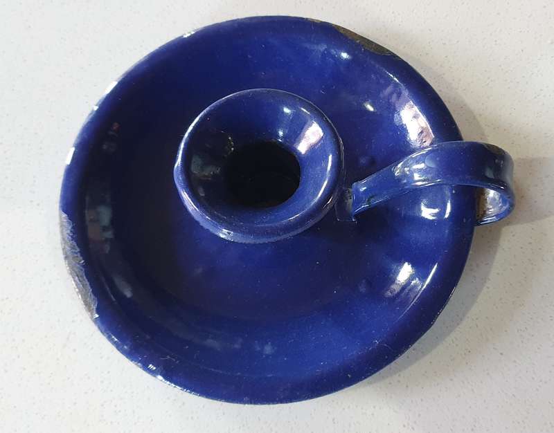 Vintage blue enamel candle holder as per photos