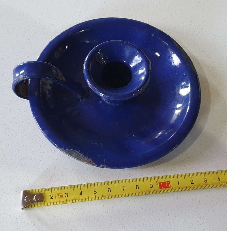 Vintage blue enamel candle holder as per photos