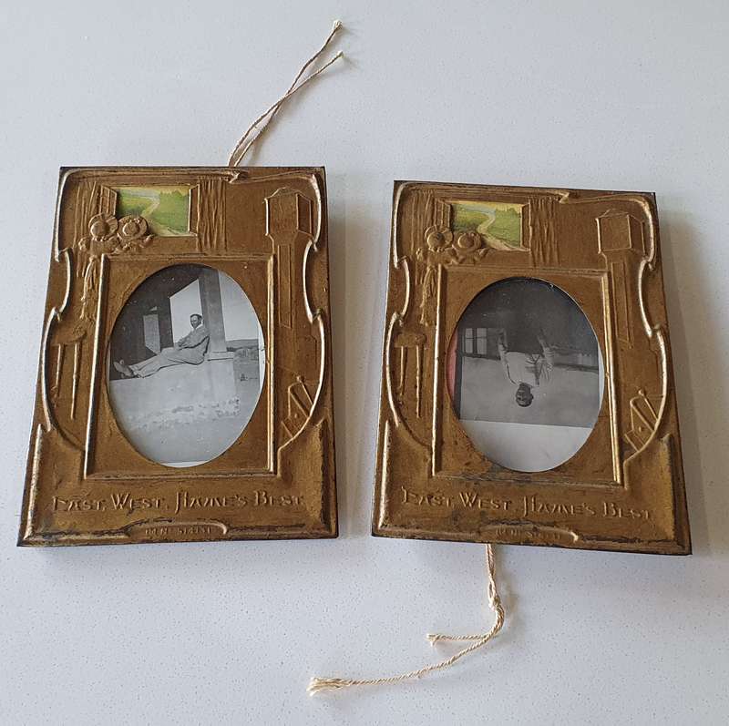 2 Vintage EAST WEST, HAME'S BEST metal frames as per photos
