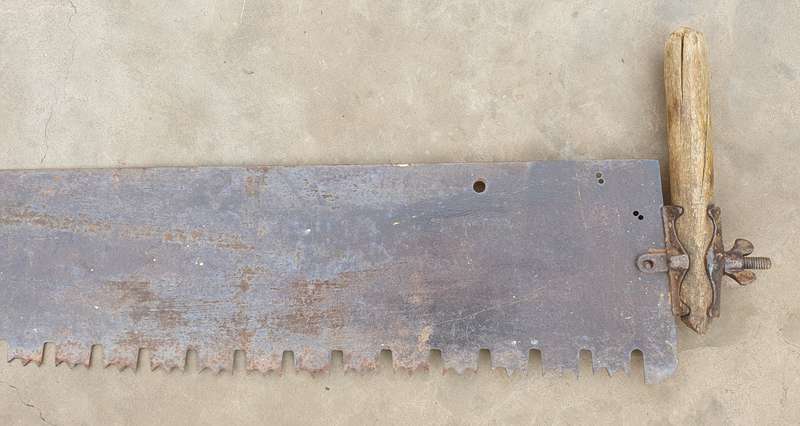 Vintage two man crosscut pull saw as per photos