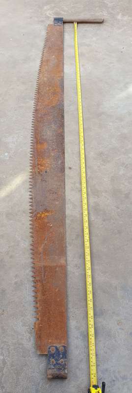 Vintage two man crosscut pull saw as per photos