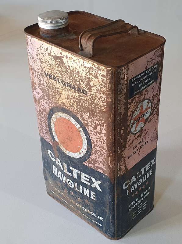 Vintage CALTEX 1 GALLON, HAVOLINE 5 STAR motor oil tin as per photo
