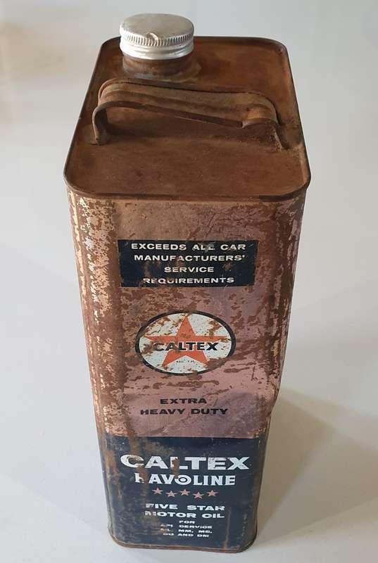 Vintage CALTEX 1 GALLON, HAVOLINE 5 STAR motor oil tin as per photo