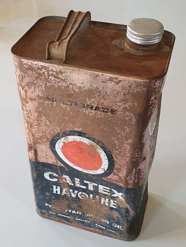 Vintage CALTEX 1 GALLON, HAVOLINE 5 STAR motor oil tin as per photo