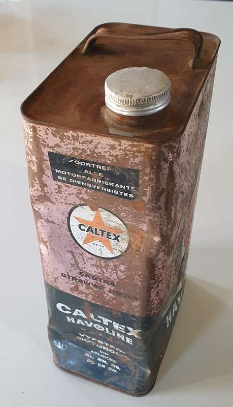 Vintage CALTEX 1 GALLON, HAVOLINE 5 STAR motor oil tin as per photo